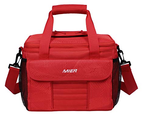 MIER Large Soft Cooler Bag Insulated Lunch Box Bag Picnic Cooler Tote with Dispensing Lid, Multiple Pockets (Red)