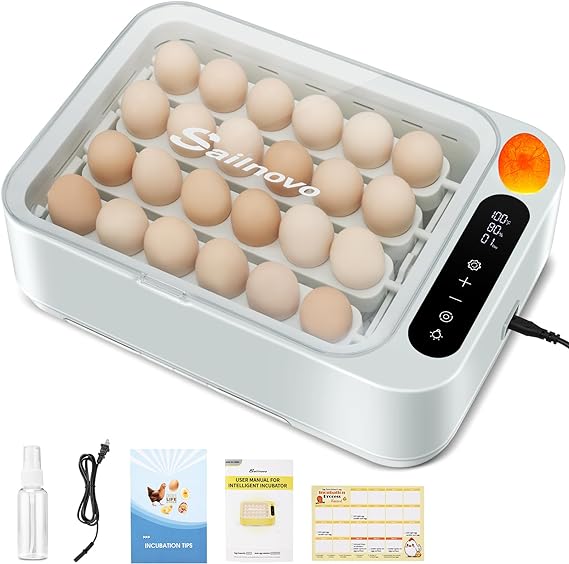 Sailnovo 24 Egg Incubator for Hatching Eggs with Humidity Display, Automatic Egg Turner and Egg Candler, Temperature Control Incubators for Chickens Quails Birds Eggs, Green