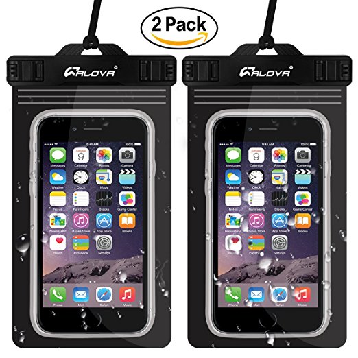Waterproof Phone Case (2 Pack) - IP68 Dual Protect Cell Phone Bag Pouch - Snow Proof - Dustproof - for iPhone 6S 7 7Plus - Any Smartphone up to 6.0" - ALOVA(Black)
