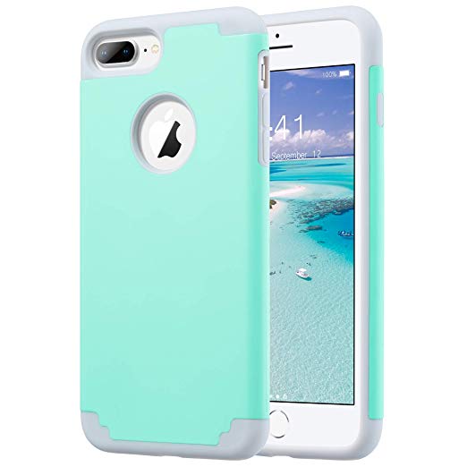 ULAK iPhone 7 Plus Case, iPhone 8 Plus Case, Slim Fit Dual Layer Hybrid Hard PC Back Cover with Shock-Absorption Soft Silicone Bumper Anti-Scratch Phone Case for iPhone 7 Plus/8 Plus, Mint Green