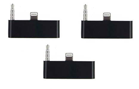 30 Pin to 8 Pin Adaptor Converter with Audio Connector [Set of 3] Black iPhone 5/5S/iPod Touch/iPad Mini/iPad Air