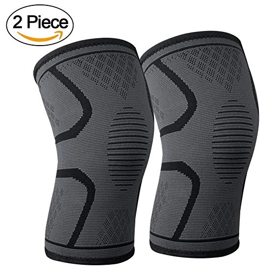 Aisprts Knee Brace Support Anti Slip Super Elastic Breathable Knee Pads Compression Sleeve Help Arthritis Pain Relief for Basketball Sprains, Pain, Rehab, Arthritis, ACL, Meniscus, Volleyball, Running, Hiking, Riding(2 Piece)
