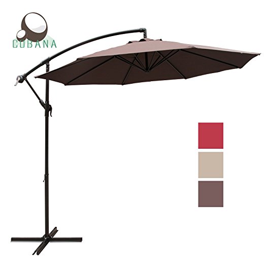 COBANA 10 Feet Cantilever Freestanding Patio Umbrella with Crank and Base, Polyester, Coffee