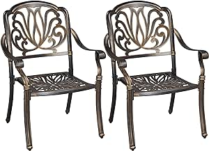 Yaheetech Outdoor Dining Chairs Patio Chairs All-Weather Metal Chairs Cast Aluminium Stackable Chairs Armchairs Frame Patio Bistro Chairs for Garden Backyard Porch Balcony Lawn Pool Bar Set of 2