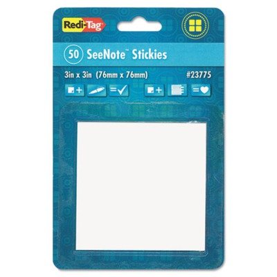 Redi-Tag Transparent Film Sticky Notes, 3 x 3, Clear, Includes One 50-Sheet Pad.