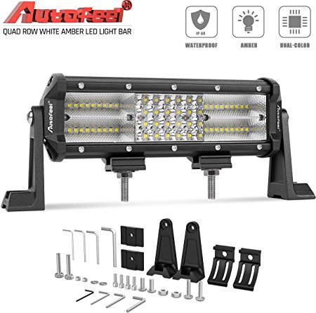 LED LIGHT BAR, Autofeel 9" 120W 8D Quad Row Spot Flood Combo Beam Cree Light bar Off Road Auto Work LED Light Bar with Slide Mounting Brackets for Truck Jeep ATV UTV