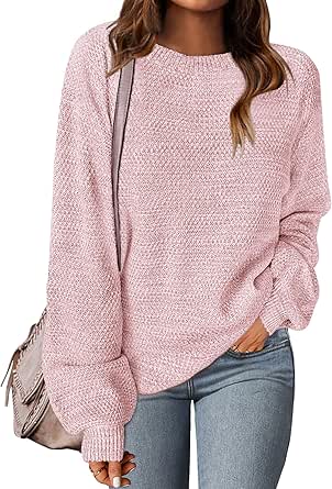 MEROKEETY Women's 2024 Fall Winter Oversized Pullover Sweater Trendy Crew Neck Long Sleeve Heathered Knit Jumper Tops