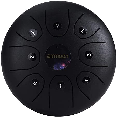 ammoon Steel Tongue Drum 5.5 Inches 8 Notes C-Key Handpan Drum Steel Pocket Drum Percussion Instrument with Mallets Carry Bag for Meditation Yoga Zazen Musical Education-Black