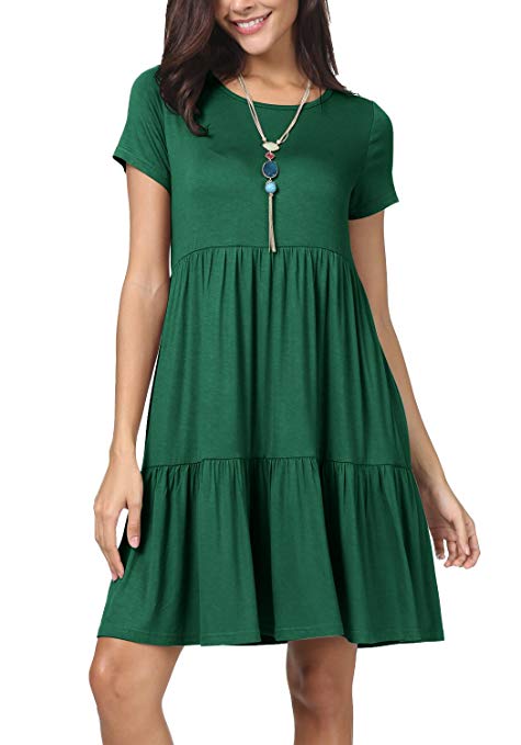 levaca Women Summer Short Sleeve Ruffle Loose Swing Casual T Shirt Dress