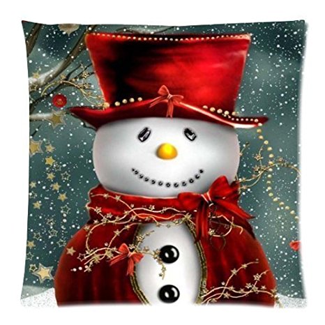 Christmas Snowman Custom Zippered Square Cushion Cover Case, 18-inch x 18-inch