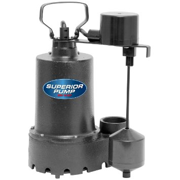 Superior Pump 92341 1/3 HP Cast Iron Sump Pump Side Discharge with Vertical Float Switch