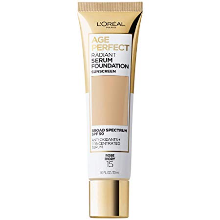 L'Oreal Paris Age Perfect Radiant Serum Foundation with SPF 50, Vitamin B3, and Hydrating Serum Available in 30 Radiant Shades, Rose Ivory, 1 fl. oz.
