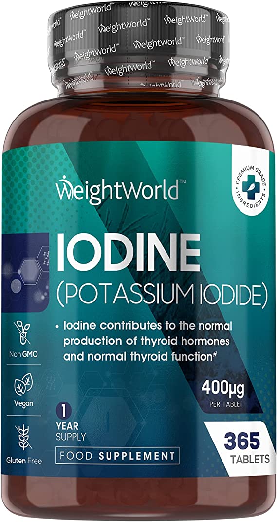 Iodine Tablets 400MCG - 365 Vegan Tablets (1 Year Supply) - High Strength Potassium Iodide 400ug - Non-GMO & Gluten-Free Iodine Supplement - Trace Mineral - High Potency Iodine Tablets - UK Made