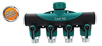 Leaf HD Comfort Grip 4 Way Hose Connector Adapter & Splitter. Designed in USA. Includes: 3 Rubber Washers   Free Lawn Care and Planting Guide!