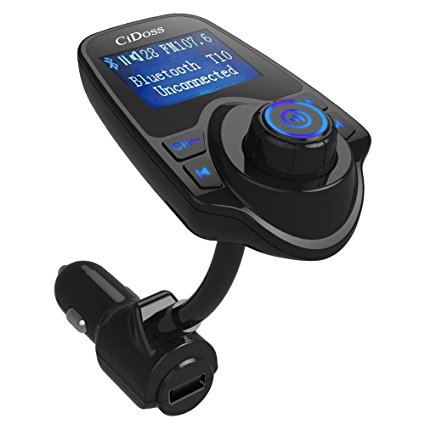 CiDoss 1.44 Inch LED Wireless Bluetooth FM Transmitter Adapter Car Kit MP3 Player Music Control Hands-free Call USB Car Charger(Blue Light)
