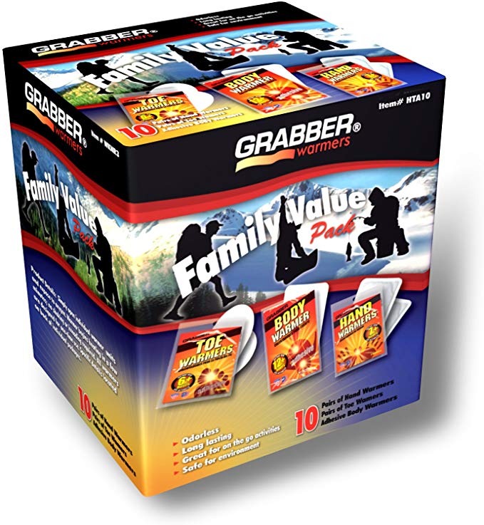 Grabber Warmers Family Value Pack - Long Lasting Safe Natural Odorless Air Activated Warmers - Hand Warmers, Toe Warmers, Body Warmers
