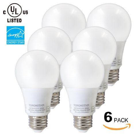 6-Pack 110V 9W UL-listed Dimmable A19 LED Bulb, 60W Equivalent 3000K Warm White LED A19 Light Bulb, 850lm 300 Degree Beam Angle E26 Base A19 Bulb for Home, Residential, Commercial, General Lighting