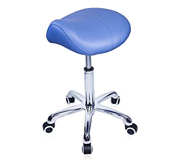 Grace & Grace Professional Saddle Stool Series Hydraulic Swivel Comfortable Ergonomic with Heavy Duty Metal Base for Dentist Spa Massage Salons (Without Backrest, Blue)