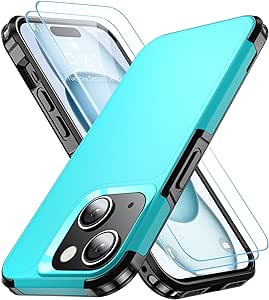 Shockproof for iPhone 15 Case,[15 FT Military Grade Drop Protection],with 2X [Tempered Glass Screen Protector ] with Air Bumpers Full-Body Protective Phone Case,Blue Black