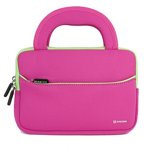 Evecase 7 ~ 8 inch Tablet Ultra-Portable Neoprene Zipper Carrying Sleeve Case Bag with Accessory Pocket - Hot Pink / Green