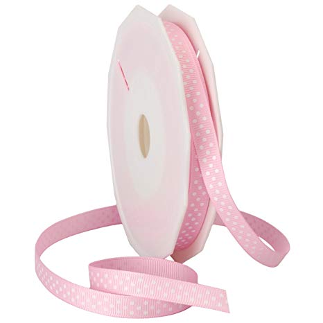 Morex Ribbon Swiss Dot Polyester Grosgrain Ribbon, 3/8-Inch by 20-Yard Spool, Light Pink