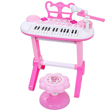 SGILE Piano Toy for Kids, 31 Key Keyboard Piano with Microphone and Stool, Electronic Keyboard Music Instrument for Kids Toddlers Girls Boys Gifts Singing Development, Audio Link with Mobile MP3 IPad