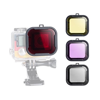 4pcs Photography Color Correction GoPro Diving Filter Kit for GoPro Hero3  Hero4 Camera Red Purple Yellow and Gray for Scuba Diving, Underwater photography