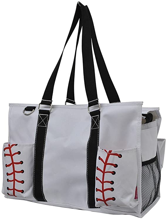 Baseball White Print NGIL Large Zippered Caddy Organizer Tote Bag