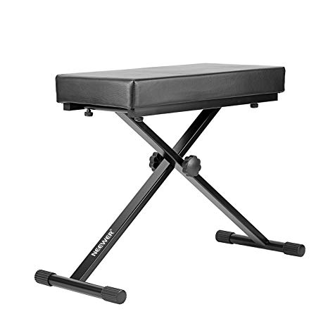 Neewer® Detachable Padded Keyboard Bench with X-style Iron Legs, 4-Position Height Adjustable (21.6"/23.6"/24.8"/26.8", 55cm/60cm/63cm/68cm), Black