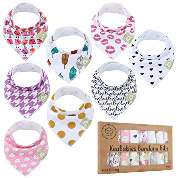 Baby Bandana Drool Bibs for Girls - Super Absorbent Organic Cotton Bandana Bibs - Baby Drool Bib - Teething Bibs - Handkerchief Bibs for Infant, Toddler - 8-Pack Bib Set - Bib Girl (Bold Bravery)