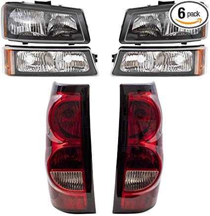 Compatible with 2004-2006 Silverado Fleetside Pickup Replacement 6 Pc Headlights Tail Lights & Park Signal Lamps