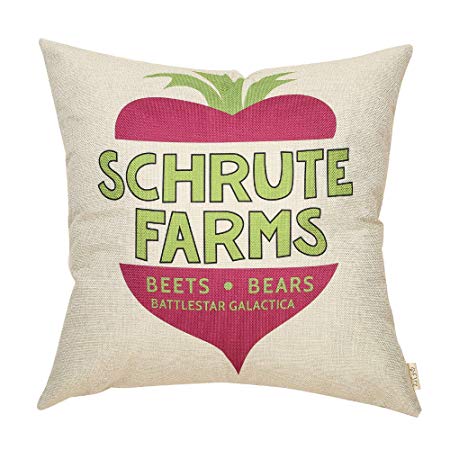 Fjfz The Office Funny Décor TV Show Lover, Schrute Farms Decoration, Bears Beets Battlestar Galactica Sign Cotton Linen Home Decorative Throw Pillow Case Cushion Cover for Sofa Couch 18" x 18"