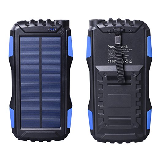 Portable Solar Phone Charger 25000mAh, Friengood Solar Power Bank with LED Light for Emergency/Outdoors, Dual USB Port Solar Powered Battery Charger for iPhone iPad Android Cellphones (Blue)