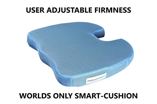 SMART-CUSHION Premium Seat Cushion. USER ADJUSTABLE Comfort. NEVER BOTTOMS OUT. Self-Inflating Air/Foam Technology. Coccyx Cutout, Relieves Sciatica, Back/Tailbone Pain. FREE CARRY BAG (1)