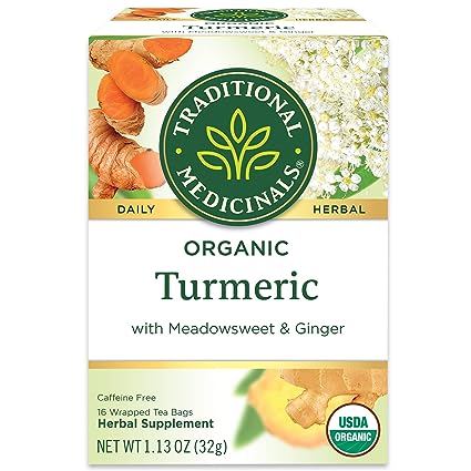 Traditional Medicinals Tea, Organic Turmeric w/Meadowsweet & Ginger, Supports a Healthy Response to Inflammation, 16 Tea Bags