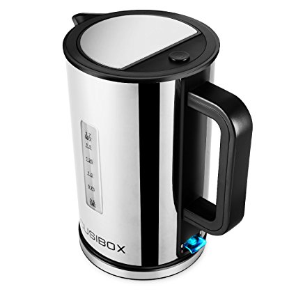 Electric Water Kettle, CUSIBOX Premium 304 Stainless Steel Water Boiler Kettle Double Wall Cordless, 1.7 Liter, 1500Watts, Auto Shut Off With Boil Dry Protection