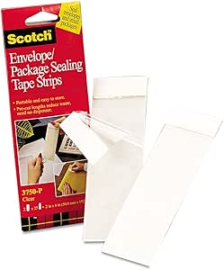 Scotch 3750P2CR Envelope/Package Sealing Tape Strips, 2-Inch x 6-Inch, Clear, 50/Pack