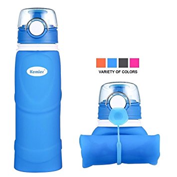 Kemier Collapsible Silicone Water Bottle-750ML,Medical Grade,BPA Free,FDA Approved,26oz,Leak Proof Foldable Sports & Outdoor Water Bottle