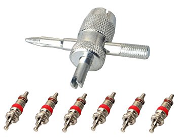 Dr.Roc 4-Way Valve Tool with 6 Brass Valve Cores Fit for All Vehicle amd Air Conditioning Units