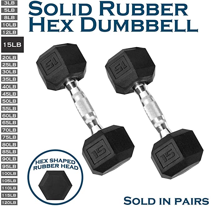 WF Athletic Supply Rubber Coated Solid Steel Cast-Iron Pair Dumbbells, Rubber Hex Dumbbells, Hex Weights Dumbbells for Muscle Toning, Full Body Workout, Home Gym Dumbbells, Pair