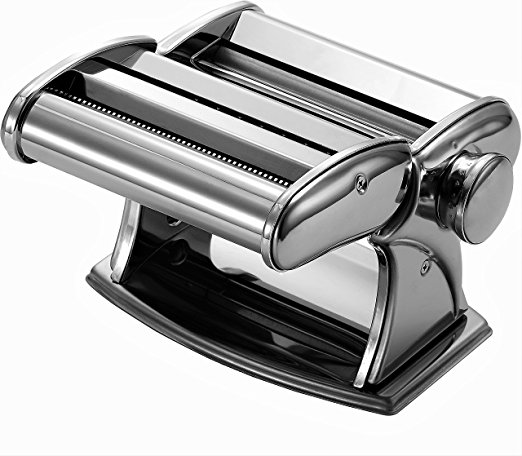 Ovente Vintage Stainless Steel Pasta Maker, 150mm, Polished Chrome (PA615S)