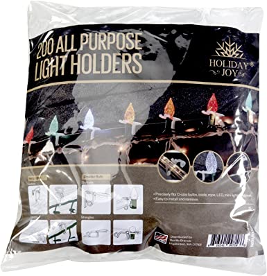 Holiday Joy Christmas Light Clips - Pack of 200 All Purpose Gutter Hooks for String Lights - Holds C5, C7, C9, Mini, Rope, Icicle & LED - Home Decor﻿