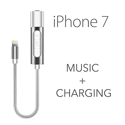 iPhone 7 Lightning to 3.5mm Power Audio Charge Headphone Jack Adapter Cable - Fstop Labs Lightning Charging Port and Music Controller (no mic) Converter