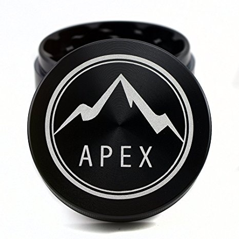 Reach Your Peak! Apex Grinders will get you to the top in style | 2.5" 4 piece aluminum grinder | Made with newest CNC technology | Comes with carrying case and pollen scraper (Black)