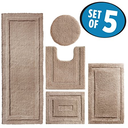 mDesign Contour, Toilet Seat Cover, and Bathroom Mat Combo Pack - Set of 5, Linen