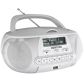 Zenith DAB Digital FM Radio CD Boombox: AZATOM Zenith Z1-M - CD Player - DAB/DAB  'Future Ready' - FM Radio - USB MP3 Player - Premium Stereo Sound - Mains or Battery Powered - Portable - (White/Silver)