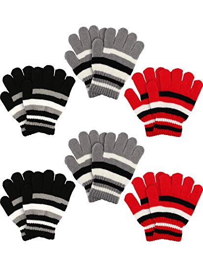 SATINIOR 6 Pairs Kids Gloves Winter Warm Gloves Stretch Knit Mittens Children Protective Gloves for Boys and Girls