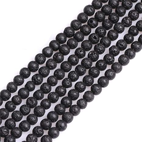 GEM-inside Natural 4mm Black Lava Rock Gemstone Loose Beads Round Beads for Jewelry Making Strand 15 Inches
