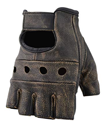 The Bikers Zone Men's Leather Fingerless Gloves, Soft Lambskin Leather (Colors)