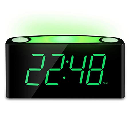 Mesqool Alarm Clock with 12/24 Hours, 7-Color Night Light, 7" LED Display with Large Digits, Muti-Level Dimmer, Double USB Chargers, Adjustable Alarm Volume, AC Powered and Battery Backup Settings